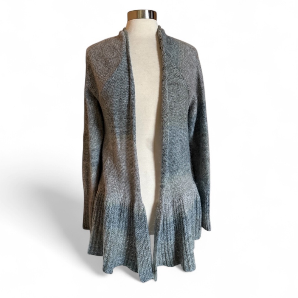 Fili di Lana Italy Mohair Wool Blend Ombre Open Front Cardi Flared Hem Sweater L